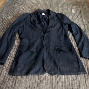 Haband Travelers Vintage Denim Blue Medium Wash 2-Button Blazer Jean Jacket L